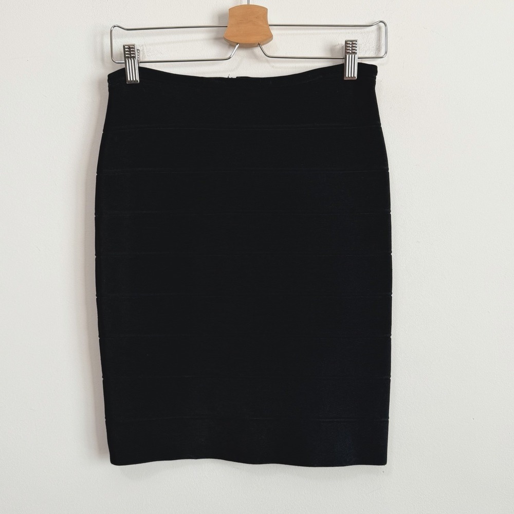 Alice Olivia Black Bandage Skirt S/M Pencil Stretch 28" Waist Cocktail FLAW
